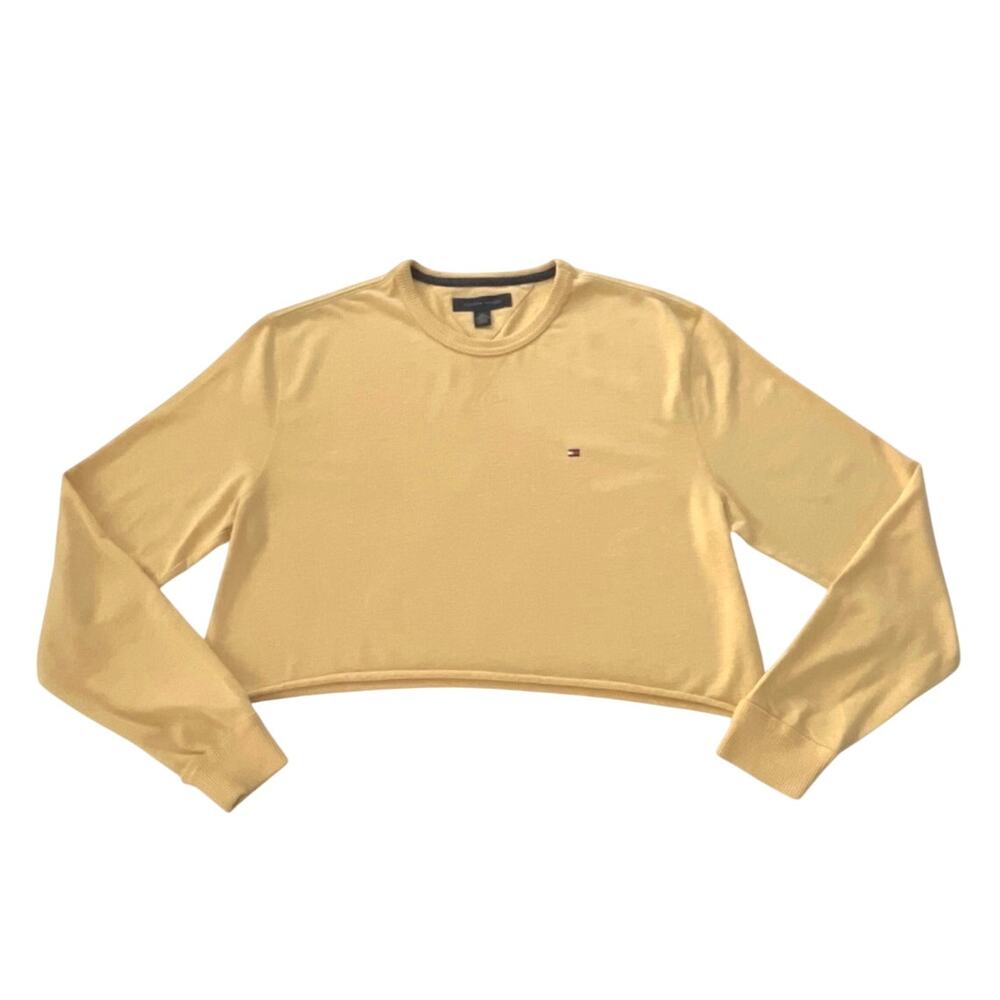 Tommy Hilfiger Yellow Cropped Heavy Tshirt Size L Logo Casual Layer Soft Preppy